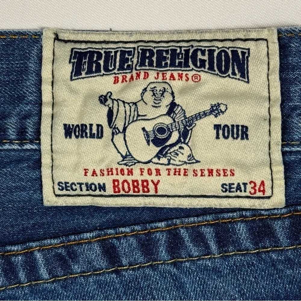 True Religion | Bobby Blue Straight Leg Jeans Slightly Distressed Style